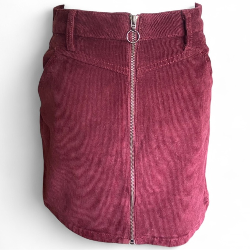 SO Burgundy Fall Corduroy Cotton Zip-Up Womens Mini Skirt Size 7/28W